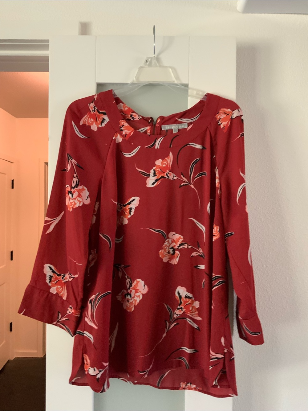 Daniel Rainn Red Floral Long-Sleeve Blouse Dress